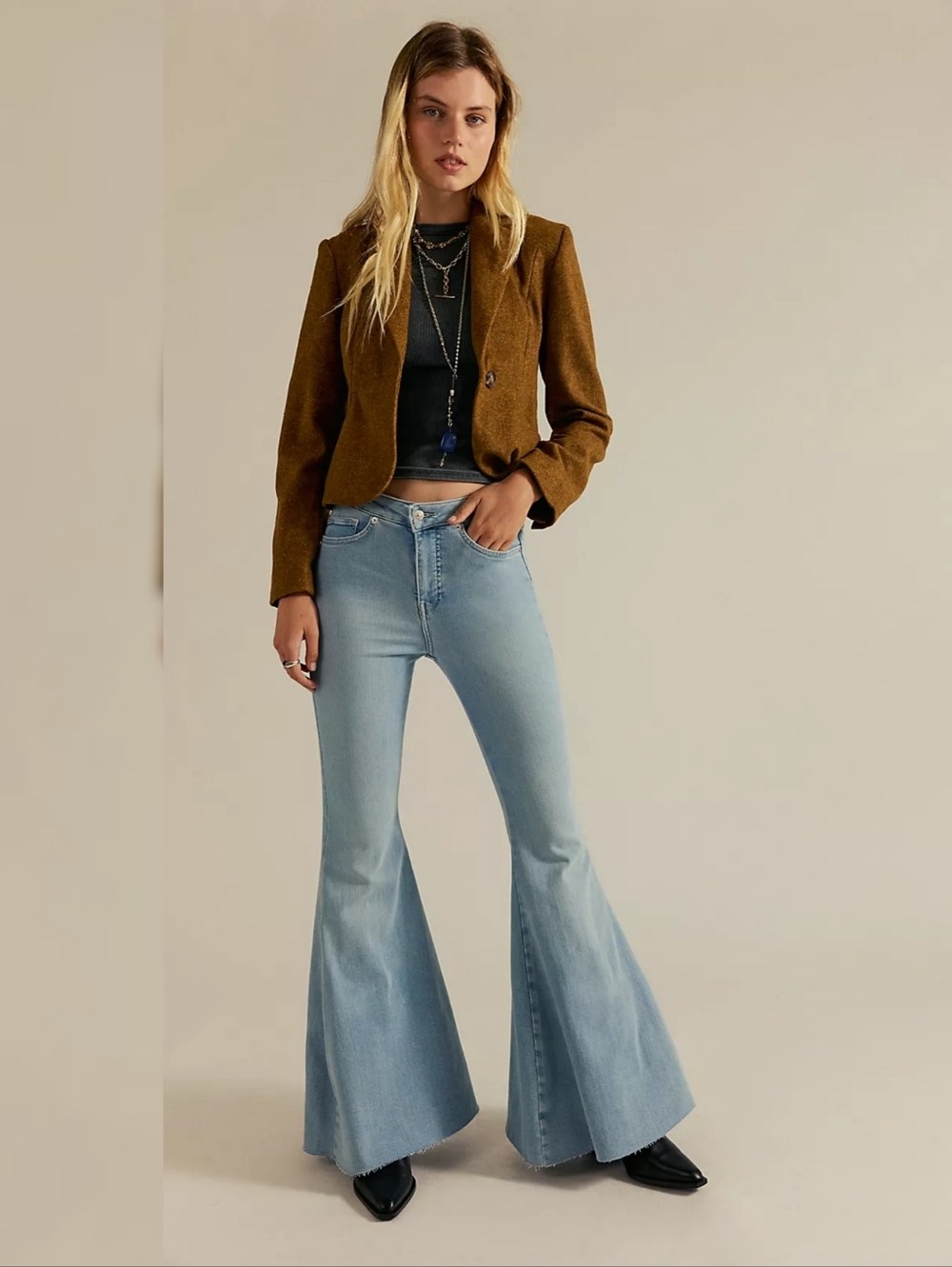 Free People We The‎ Free CRVY Super High-Rise Lace-Up Flare Jeans Women's 35 S